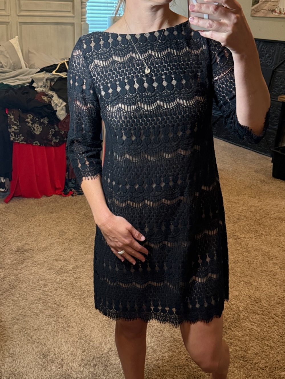 Jessica Howard Black Lace Shift Mini Dress